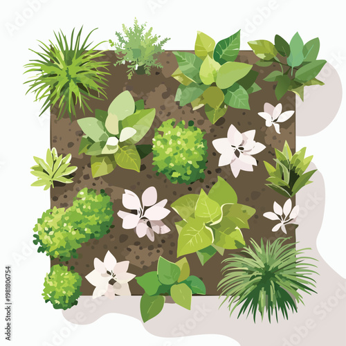 Garden flower bed layout with various plants and flowers silhouette set black silhouette vector silhouette isolated on white silhouette collection icon set vector icons minimal desi