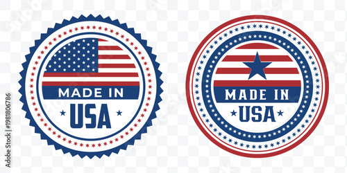 Made in USA Circular Badge with Flag and Star Design on transparent background eps vector file