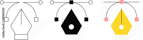 Vector Pen Tool Icon Set, Graphic Design Editing Tool Illustration with Anchor Points