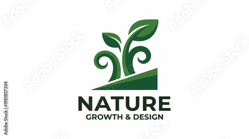 This logo design represents growth and nature, featuring leaves and spirals, symbolizing sustainability and harmony between design and the natural environment.