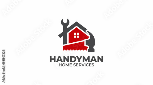 This logo represents handyman home services, with tools and a house image combining to symbolize reliability, craft, and comfort in home repair and maintenance services.