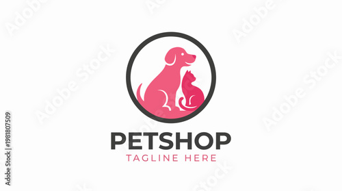 An elegant logo design featuring a dog and cat, ideal for a pet shop, representing the bond between pets and their owners in a vibrant and modern style.