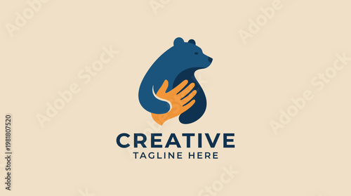 This creative logo features a stylized bear and a hand, symbolizing care, protection, and connection to nature and wildlife conservation in a modern artistic style.