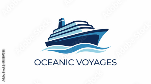 The logo for Oceanic Voyages features a sleek cruise ship sailing over waves, symbolizing luxury travel, adventure, and exploration on the open seas.