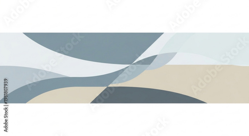 A modern abstract vector graphic design featuring curved shapes in shades of blue and beige