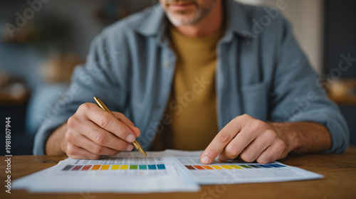 Process shot of person affixing income category stickers to monthly expense printout spread across coffee table, colorful tabs marking rental and freelance rows, ideal for side income tax reality, a