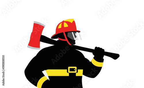 Courageous firefighter standing strong with an axe, ready for emergency response and safety operations, embodying dedication and heroism in the face of danger and protecting the community