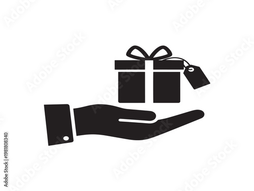 gift box in hand with tag vector illustration