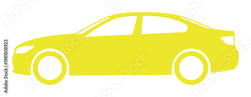 Modern yellow sedan car vector icon, side view automobile graphic. Simple vehicle silhouette for transport, travel, or automotive design projects.