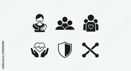 Set of Icons Representing Health, Community, Protection, and Support