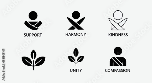 Set of Icons Representing Positive Human Values and Concepts