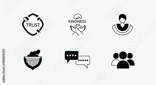 Set of Icons: Trust, Kindness, Community, Communication, Support, Leadership