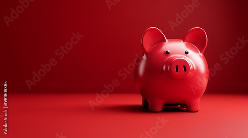 pink piggy bank with red ribbon
