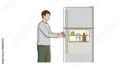 Person Opening Refrigerator Kitchen Activity Natural Color Illustration