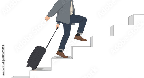 Person Pulling Suitcase Upstairs Travel Effort Natural Color Illustration
