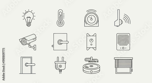 Smart Home Technology Icons: Security, Comfort, and Automation Set