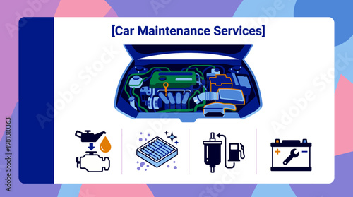 Car Maintenance Services, Automotive Repair and Engine Care Icon Set, Engine Oil replacement 