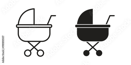 Baby carriage icon and symbol. Vector icon editable set