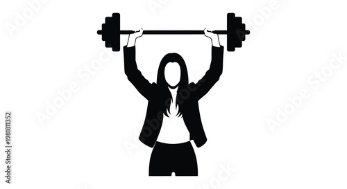 A woman powerfully lifts a barbell overhead in a striking black silhouette