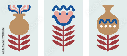 Folk Art Style Floral Vases flower illustration