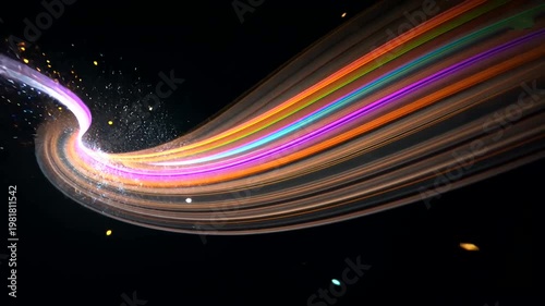 Light streaks in vibrant colors on black create a dynamic, swirling, energetic effect