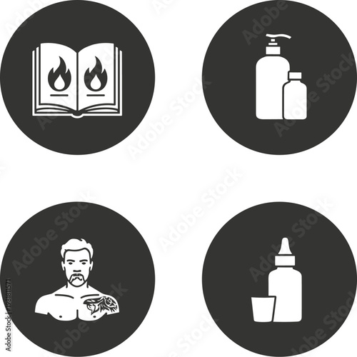 Tattoo Studio Service Icons book fire
