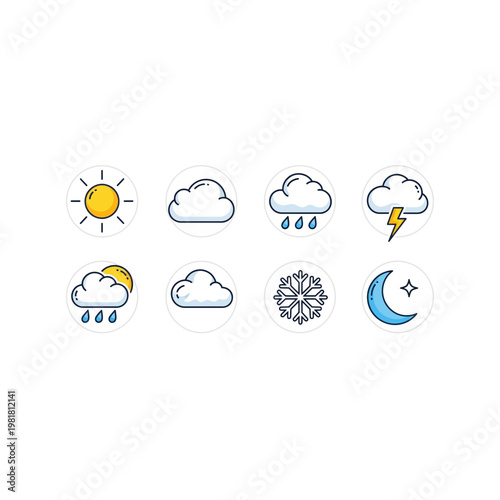 Set of weather forecast icons with pixel art style forecast lightning