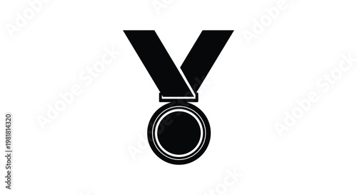 A striking black silhouette of a medal with a ribbon simple design silhouette