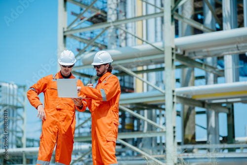 Fotografie Engineer Professional Worker Survey Inspection Gas Oil Pipe Construction at Petr