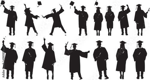 Silhouetted figures in dynamic poses against white background