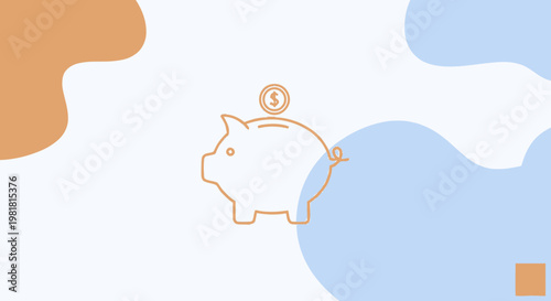 Simple Piggy Bank Illustration with Coin, Savings and Finance Concept.