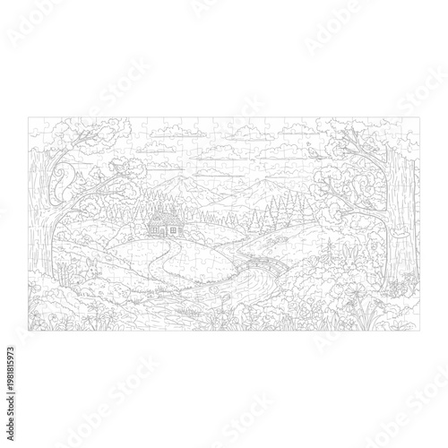 Abstract floral line art pattern for coloring activity with coloring, botanical