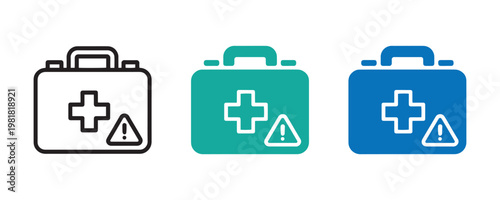 First Aid Kit Icons Set with Medical Cross in Minimal Line and Solid Style Vector Illustration
