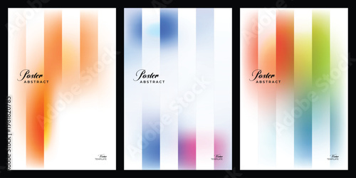 Abstract posters set with soft blurred gradient stripes and vibrant vertical color transitions for modern creative graphic design vector illustration