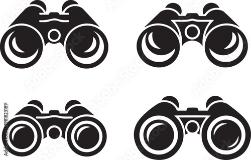 Binoculars Icon Set - Flat Vector Field Glasses Illustrations