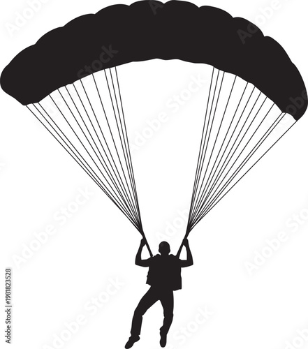 Black silhouette of parachutist.