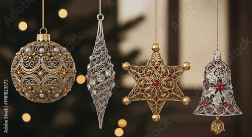 Elegant holiday ornaments featuring intricate designs and festive charm Vector