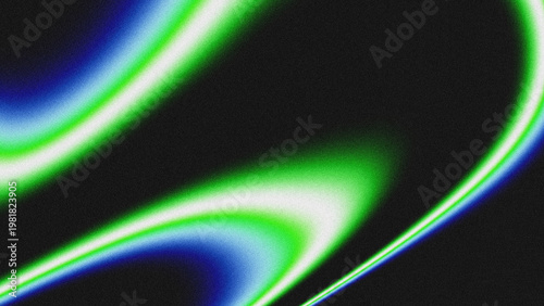Cuadro en lienzo Abstract modern background with flowing lime green, neon green, sky blue, navy blue, and white fluid waves on a dark, grainy black base