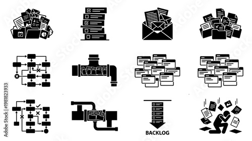 Teamwork Icons Vector – Task Distribution, Assign Tasks Arrows, Workload Sharing, Distributed Task Cards, Task Allocation, Workload Split, Team Task Division, Shared Responsibility Graphic
