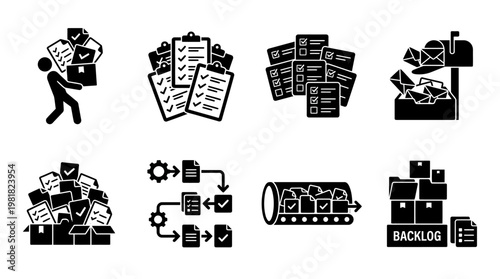 Teamwork Icons Vector – Task Distribution, Assign Tasks Arrows, Workload Sharing, Distributed Task Cards, Task Allocation, Workload Split, Team Task Division, Shared Responsibility Graphic
