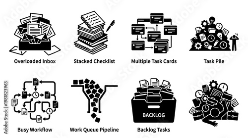Teamwork Icons Vector – Task Distribution, Assign Tasks Arrows, Workload Sharing, Distributed Task Cards, Task Allocation, Workload Split, Team Task Division, Shared Responsibility Graphic
