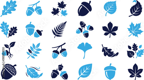 Autumn leaf motifs and seasonal elements with acorns and oak leaves.