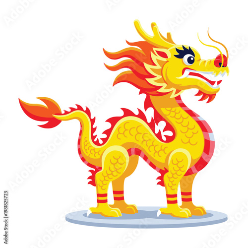 Chinese dragon figurine with yellow and red color