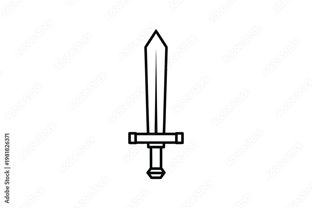 Fototapeta premium Minimalist black and white line art illustration of a medieval sword design template