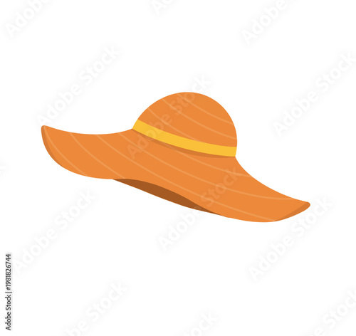 Orange straw sun hat with wide brim for summer beach vacation
