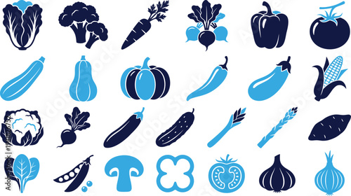Collection of assorted blue and dark blue food items.