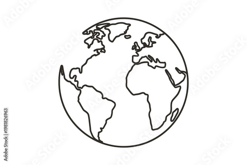 Minimalist hand drawn globe outline illustration showing continents in a simple line art style