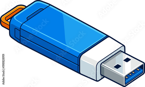 Blue usb flash drive with metallic connector for data storage