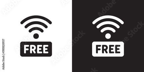 Flat Free Wi-Fi Icon with Blue Signal Waves and Bold White Text for Connectivity and Access