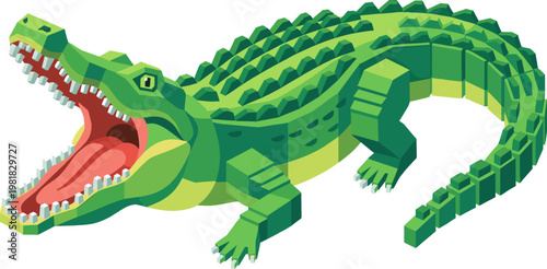 Geometric green crocodile with wide open mouth illustration